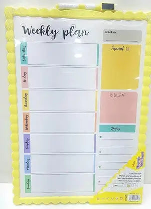 Magnetic Whiteboard with to-Do List RANDOM COLOUR Yellow, Pink, Blue board