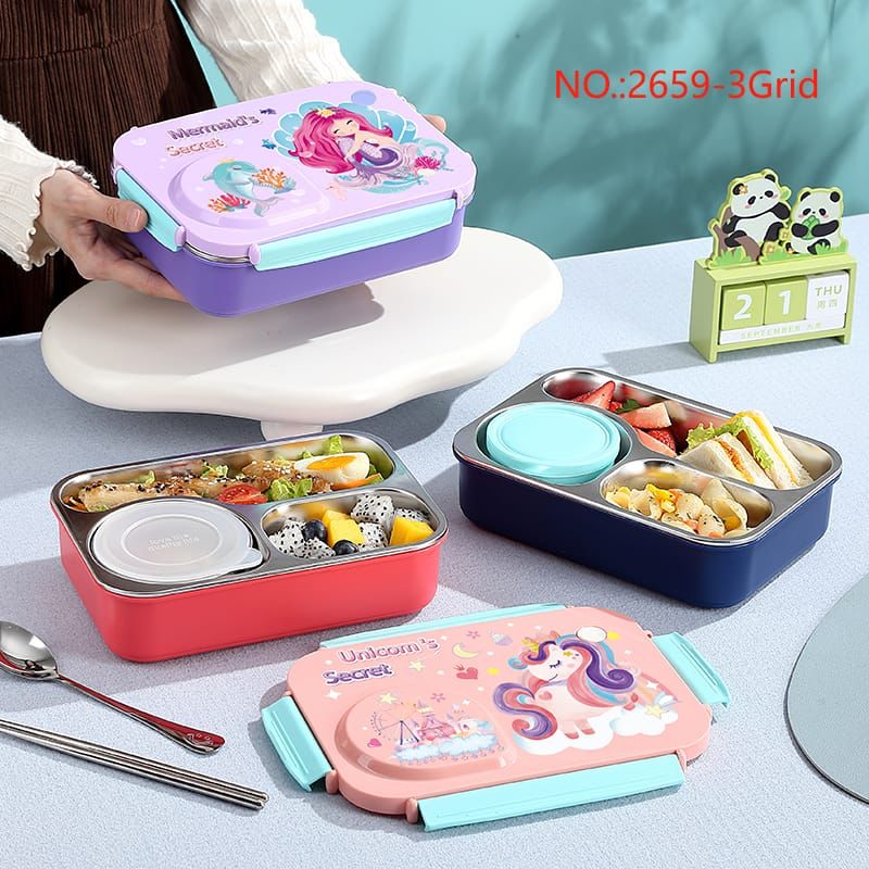 Kids Lunch Box Stainless Steel 3 Compartments(2659)