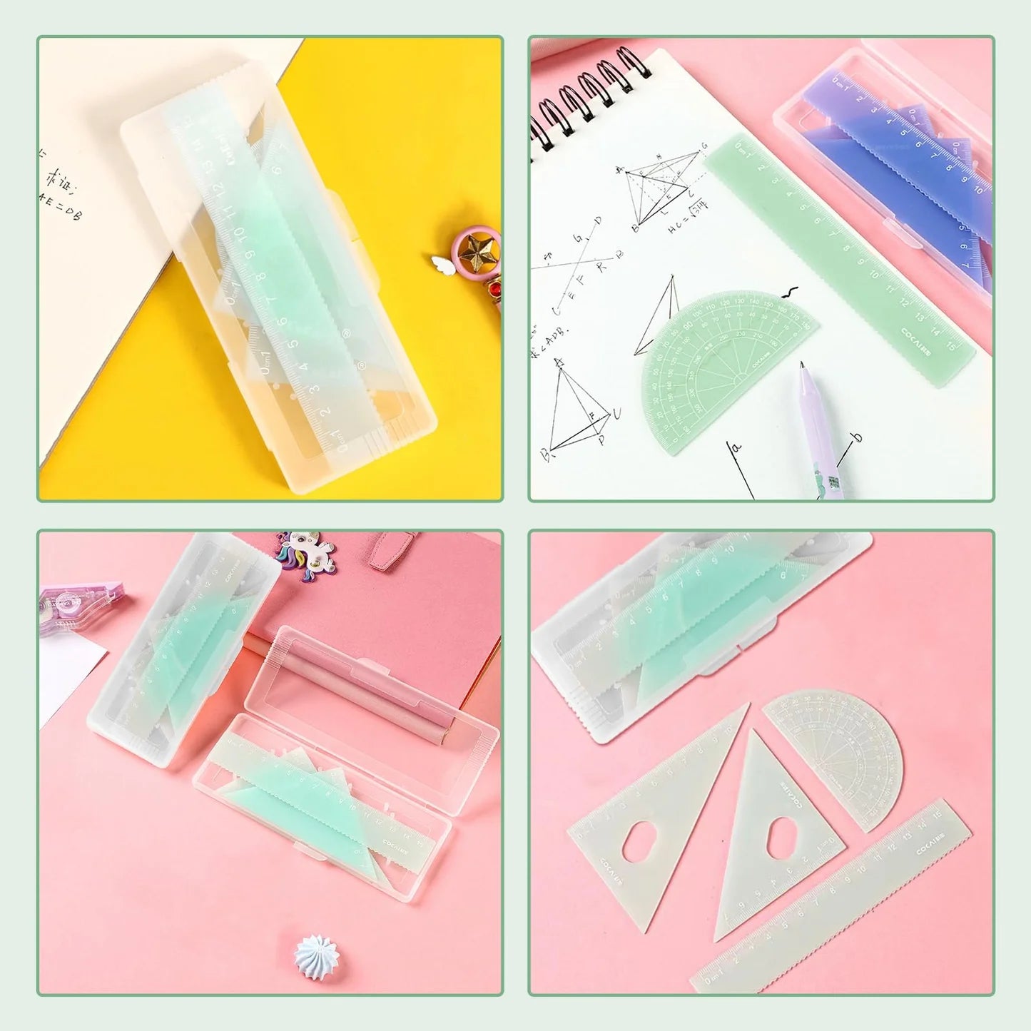 4 in 1 Transparent  Protractor and Ruler Set