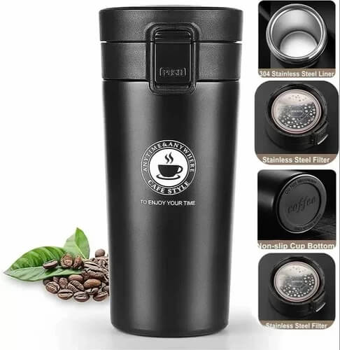 Vacuum Insulated Travel Stainless Steel Coffee Tea Mug, Thermos, Hot Cold Flask
